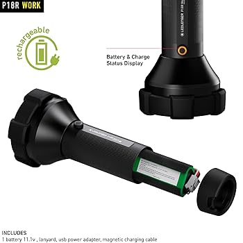 Ledlenser, P18R Work Rechargeable Flashlight, 4500 Lumens