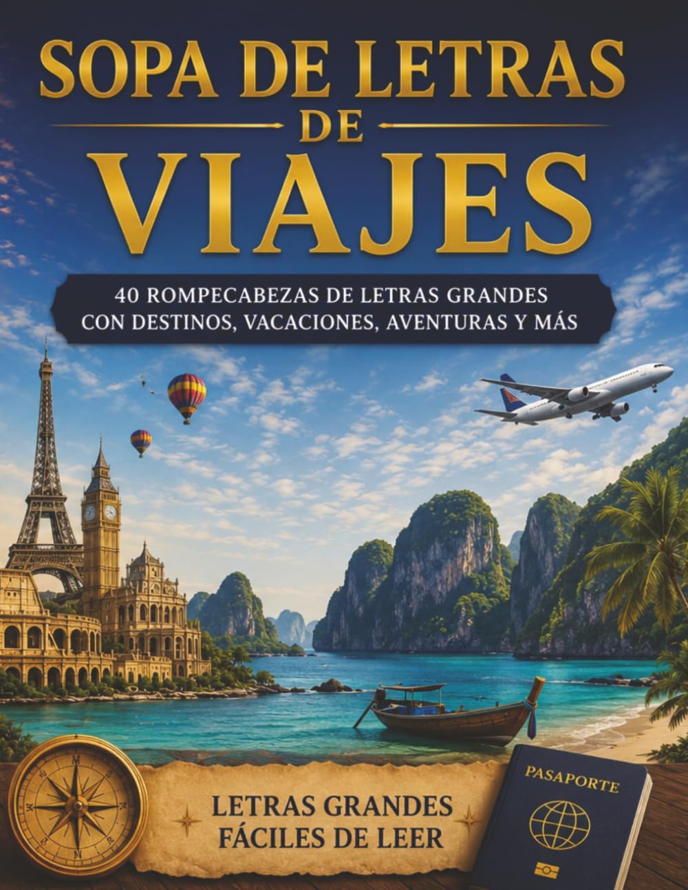 Sopa de Letras de Viajes: 40 Sopas de Letras Grandes con Destinos, Vacaciones, Aventuras y Más