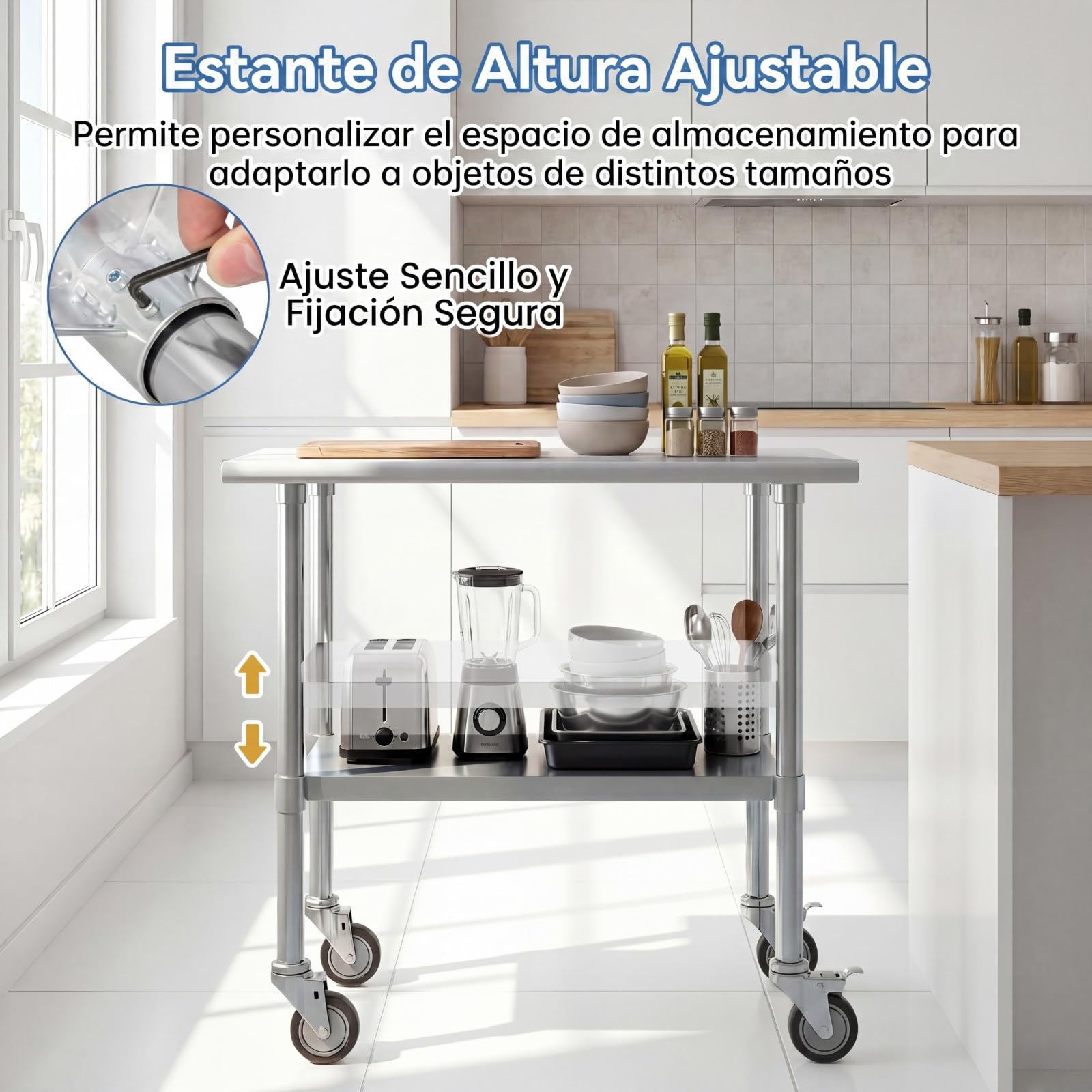 GIANTEX Carro de Acero Inoxidable de Doble Capa, Carrito de Sevicio para la Cocina con 2 Niveles, Puede Cargar 150 kg, Utilizar en Cocina, Comedor o Almacén, 91,5 x 61 x 88,5 cm