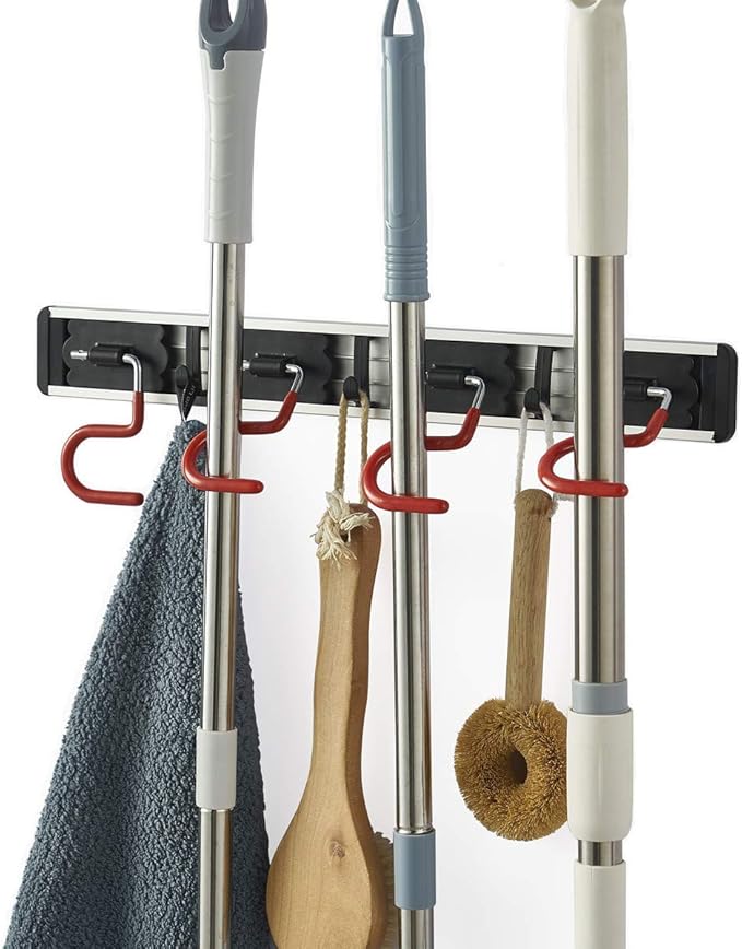 QBOSO Wall Mounted Mop and Broom Holder Stainless Steel S