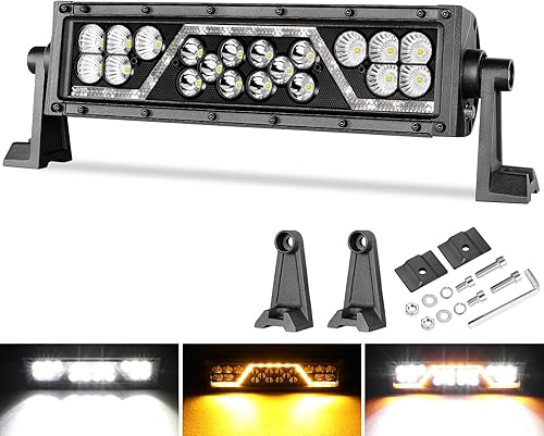 OFFROADTOWN Barra de luz LED de 12 pulgadas con DRL ámbar para todo terreno, luz de parachoques LED de 3 modos, luces de conducción antiniebla, luz