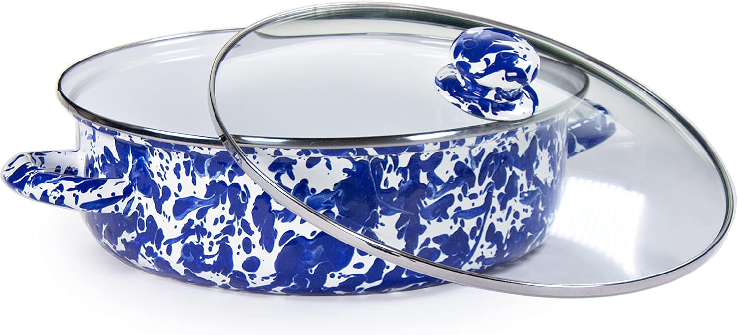 Golden Rabbit Enamelware Saute Pan, 3 quart, Cobalt Swirl