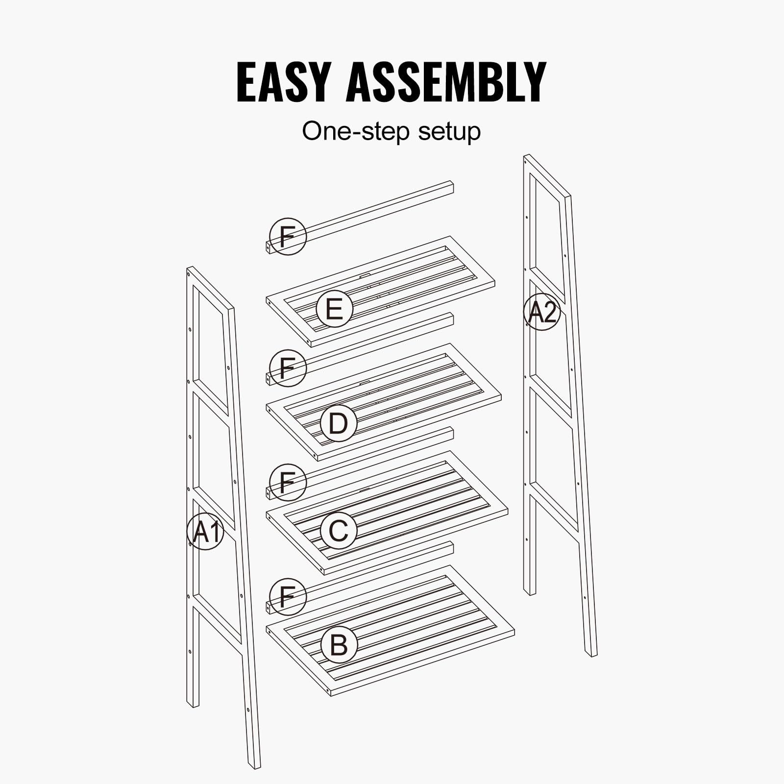 VEVOR Étagère de Salle de Bain à 4 Niveaux, étagère échelle Bambou, étagère de Rangement multifonctionnelle pour présentoir, Support pour Plantes à Fleurs Autonome, bibliothèque pour Cuisine, Maison