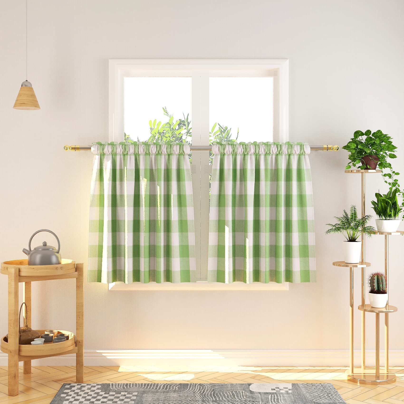 NATUS WEAVER Buffalo Tier Curtains 30 inch Length Plaid Gingham Rod Pocket Short Window Small Kitchen Cafe Curtain Bathroom Window Curtains 2 Panels