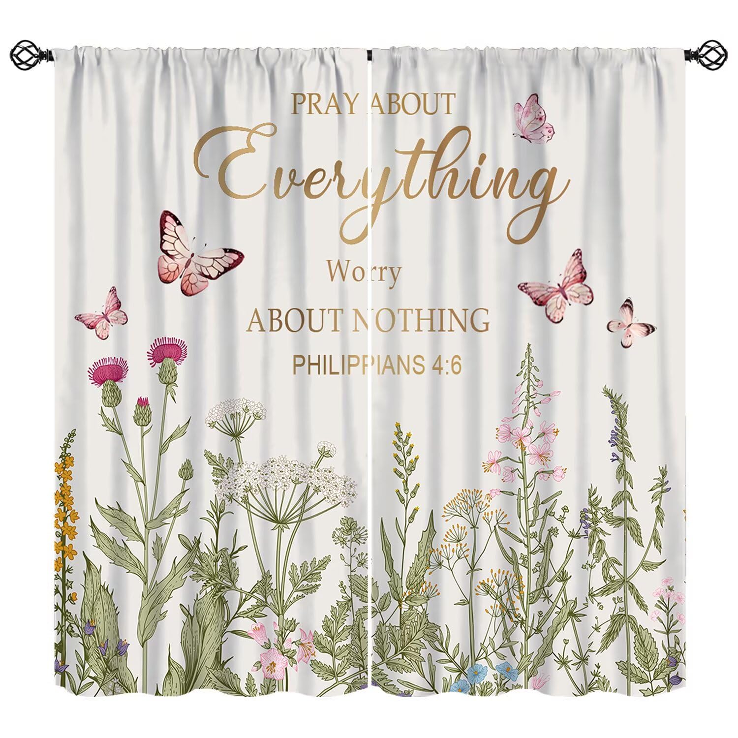 Moderw Bible Verse Christian Quotes Curtain Scripture Floral Wildflower Window Treatments Rustic Flower Botanical Plants Drapes for Famhouse Bedroom Living Room Kitchen W42xL54in