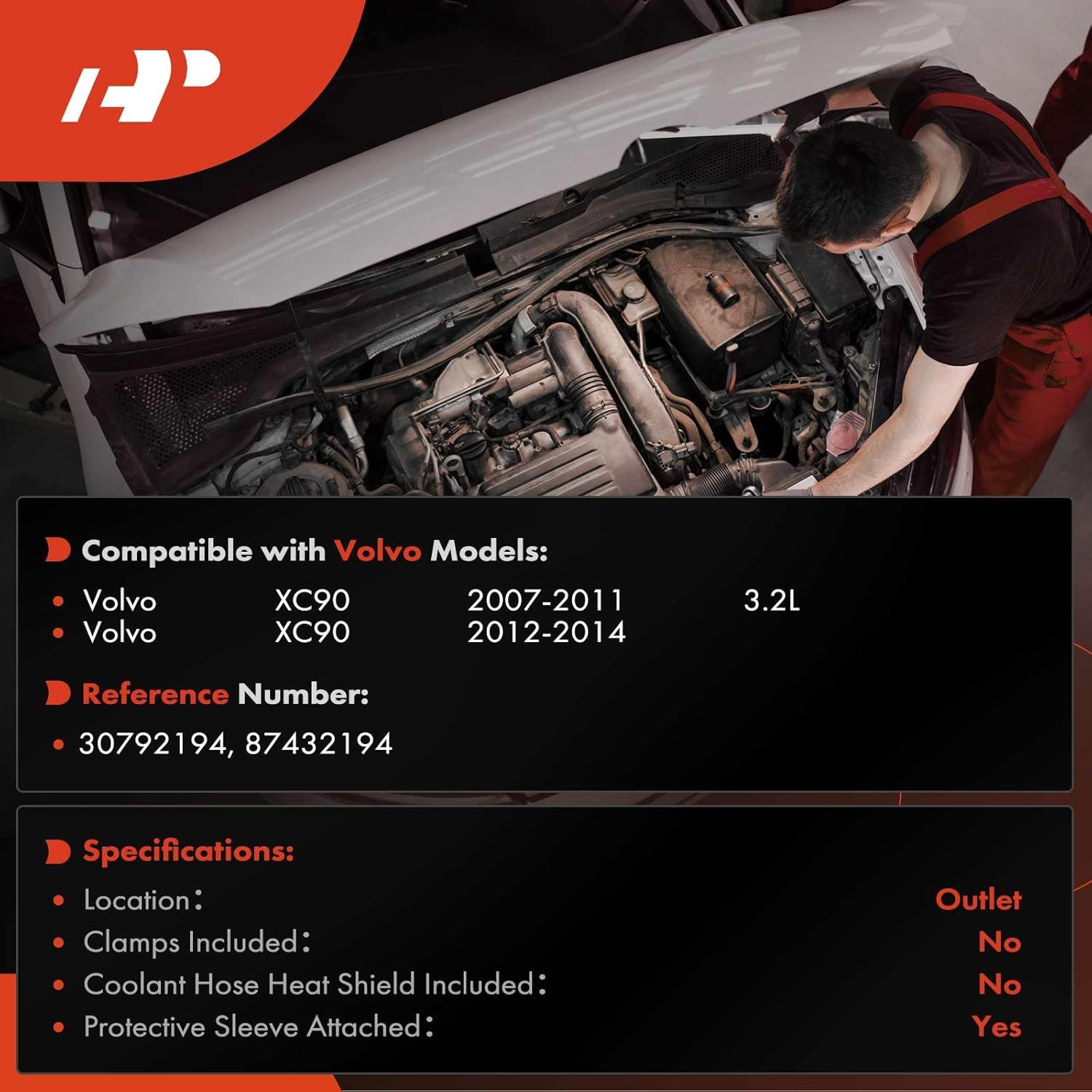 A-Premium Outlet HVAC Heater Hose Pipe Line Assembly with Protective Sleeve Attached Compatible with Volvo XC90 2007-2014