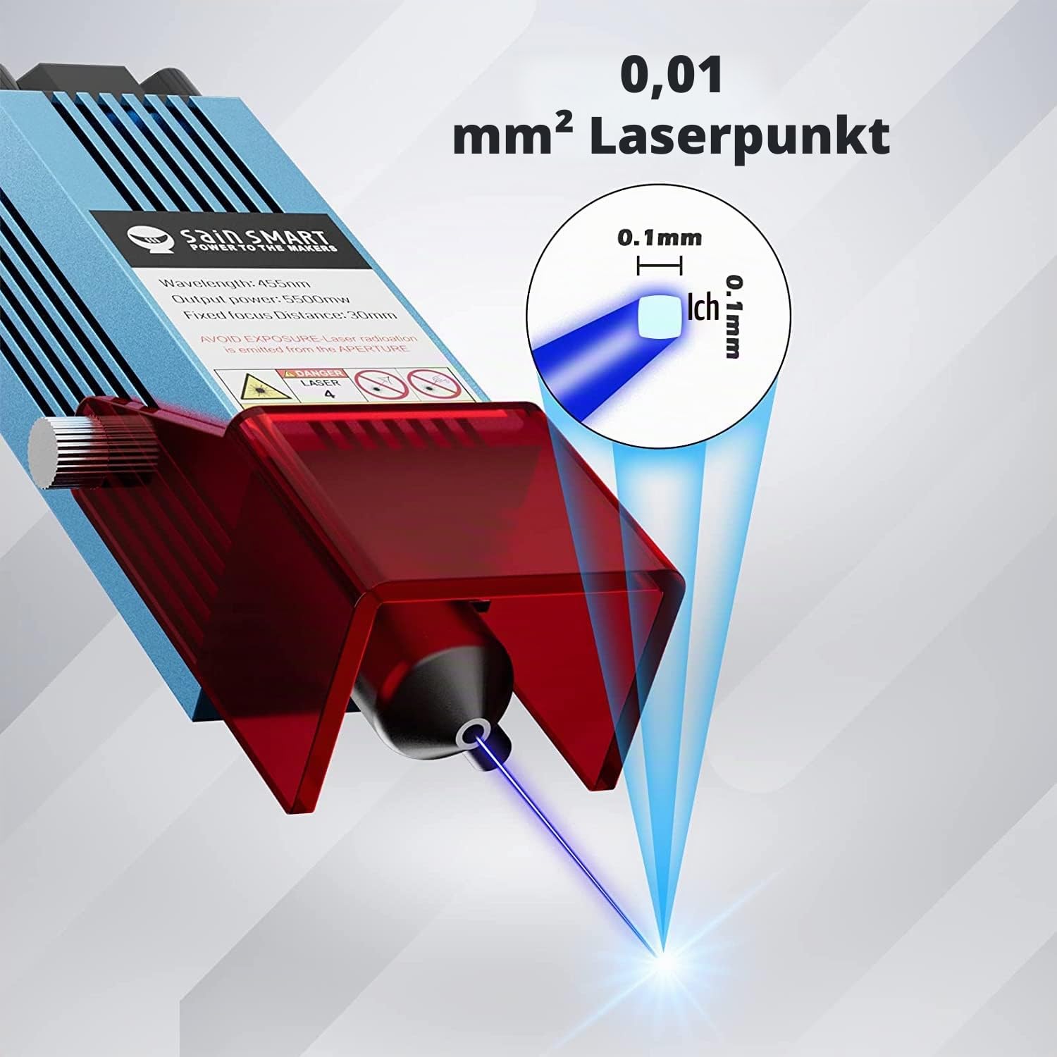 Genmitsu 5,5W Fixfokus-Lasermodul mit Luftdüse, 0,1mm*0,1mm Laserpunkt, 5500mW Laserkopf für Genmitsu 3018-PRO, 3018-PROVer, 3018-PROVer V2, 3020-PRO MAX, PROVerXL 6050 Plus CNC Fräs-/Graviermaschine