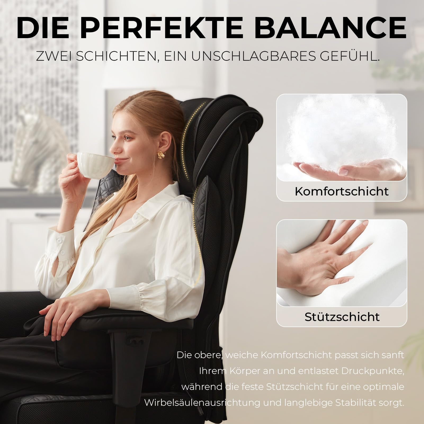 Dowinx XXL Bürostuhl mit Massage-Lendenkissen & Extra-Dicker Sitzpolsterung,Chefsessel mit Atmungsaktivem Mesh & Verstellbaren Armlehnen, Ergonomischer Schreibtischstuhl mit Fußstütze,Schwarz