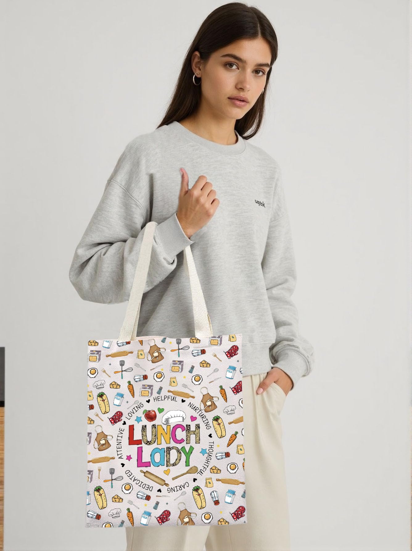 KUIYAI Lunch Lady Appreciation Tote Bag Cafeteria Crew Gift Lunch Squad Gift School Lunch Stuff Gift Cafeteria Lady Shoulder Bag