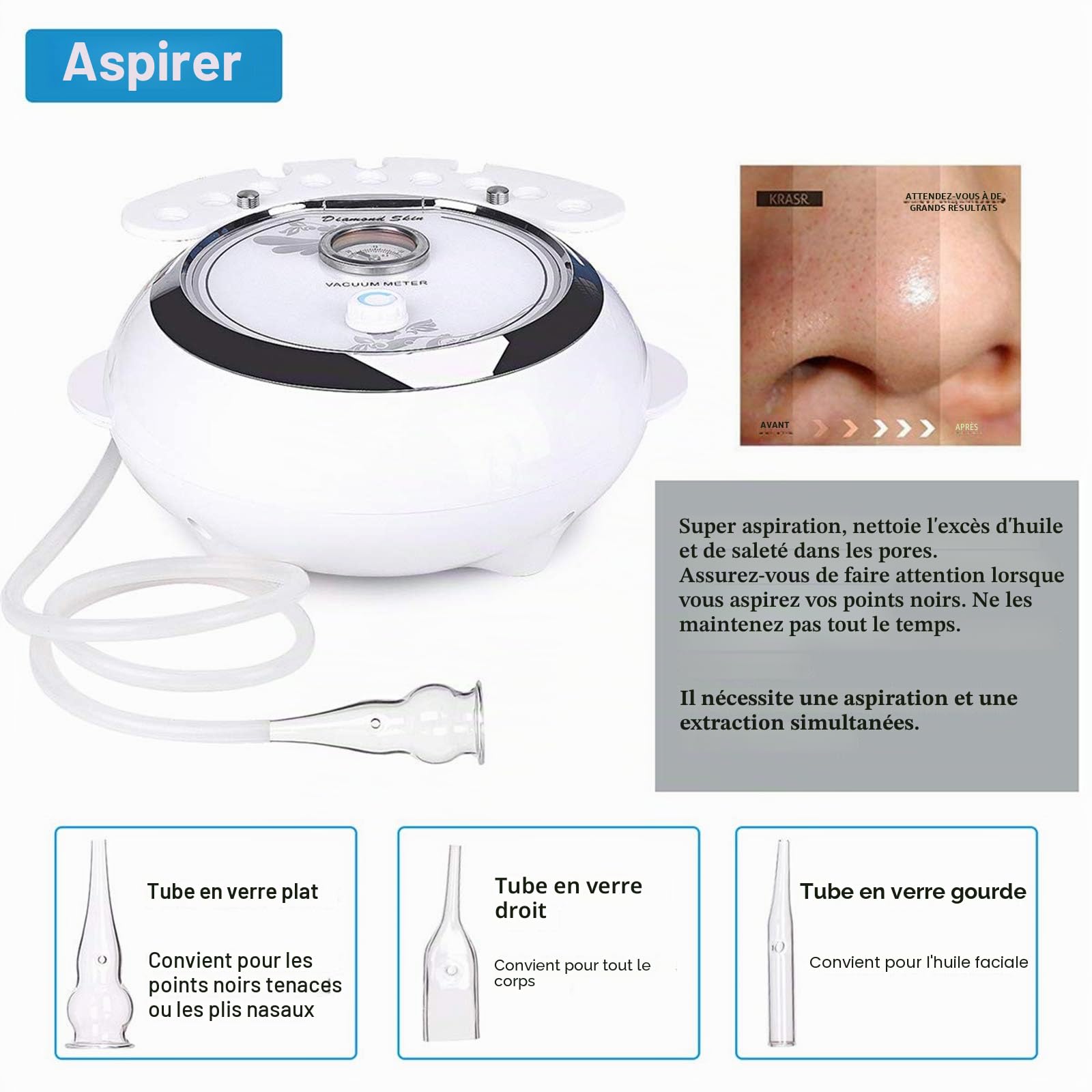 [Version de mise à niveau] 3 en 1 TwoWin Machine de Microdermabrasion Diamant Appareil de Dermabrasion pour soins du visage Pour usage Personnel Domestique Puissance d'aspiration 65-68 cmHg