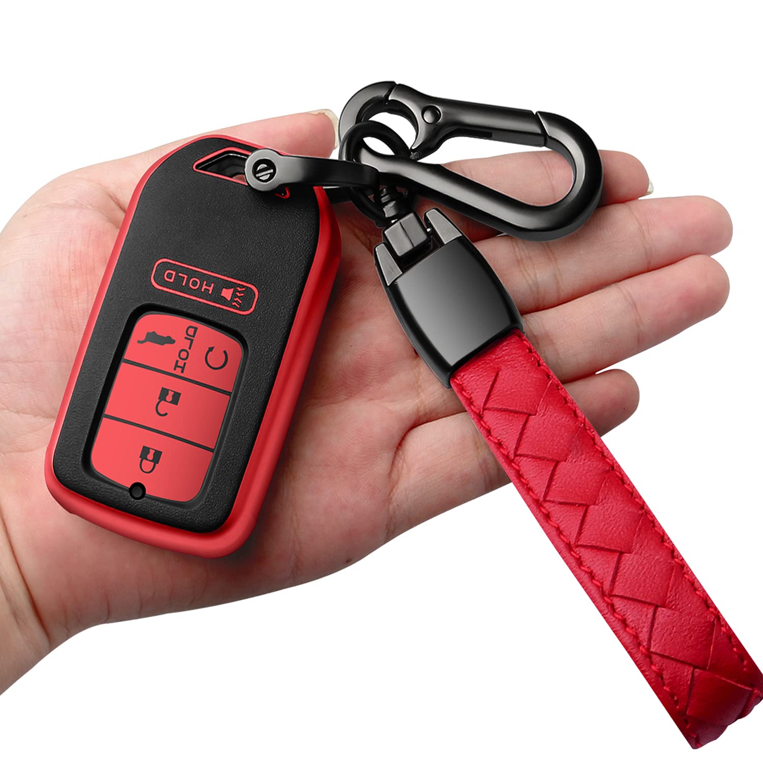 Photo 1 of Sindeda for Honda Key fob Cover with Leather Keychain,Soft TPU Full Cover Protection,Key fob case Compatible Honda Accord Civic CRV Pilot Odyssey Passport Smart Remote Key?Key Fob Shell Red Matte Red