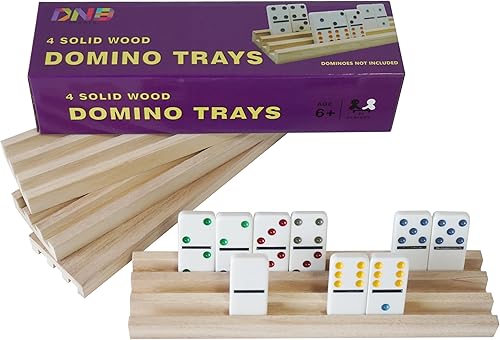 DNB - Estantes de dominó de madera, juego de 4 bandejas de azulejos de dominó, 3 ranuras por bandeja, organizadores de dominó para juegos de dominó,