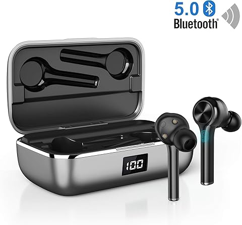 Bluetooth Headphones In Ear, Wireless Bluetooth Earphones Sports True Wireless Earbuds, 40H Playtime Dual-Mic Crystal Black Noise Canceling Stereo Type-C Port Touch Control for Running Gym