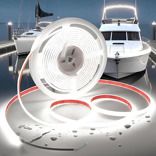 COB - Tira de luces LED de luz diurna blanca de 6000 K, 12 V, 16.4 pies, IP67, impermeable, alto CRI 95Ra+, súper brillante, luces flexibles para