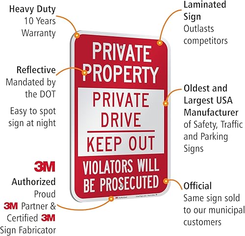 Miniatura 4 de SmartSign, señal reflectante con leyenda "Private Property - Private Drive Keep Out", 3 metros, 18 pulgadas de alto x 12 pulgadas de ancho, color