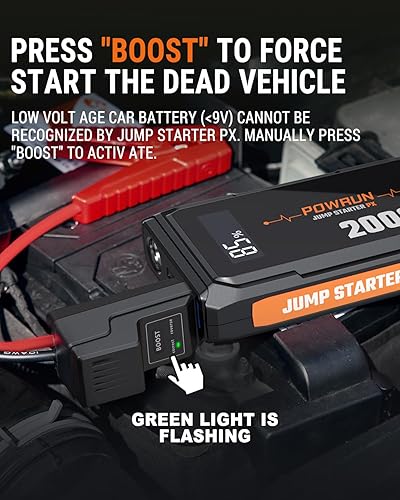 Miniatura 3 de Powrun P-X Jump Starter, caja de salto portátil de 2000 A - Paquete de baterías de arranque de coche para motores de gasolina de hasta 6.0L y 5.0L