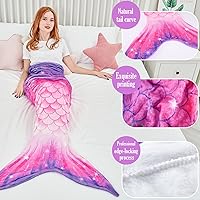 Vista 5 de WERNNSAI Manta de Cola de Sirena - Mantas Vestibles de Sirena para Adultos, Mujeres, Niñas, Todas las Estaciones, de Franela Suave, Bolsas de Dormir