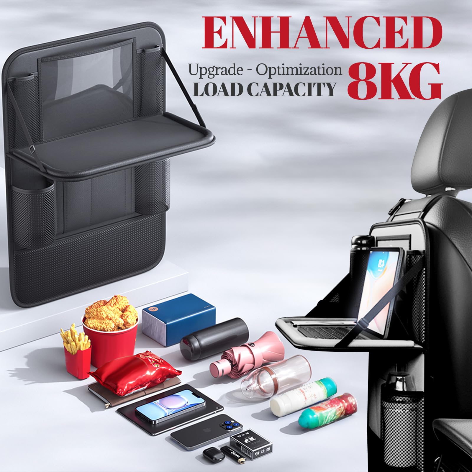 Organisateur Voiture Enfant, Protection Siege Voiture Enfant Étanche, plateau de voyage pour enfant avec Table Pliante, Rangement pour Tablette/Téléphone et 9 Poches, 42 x 61 cm (1 Pièce)