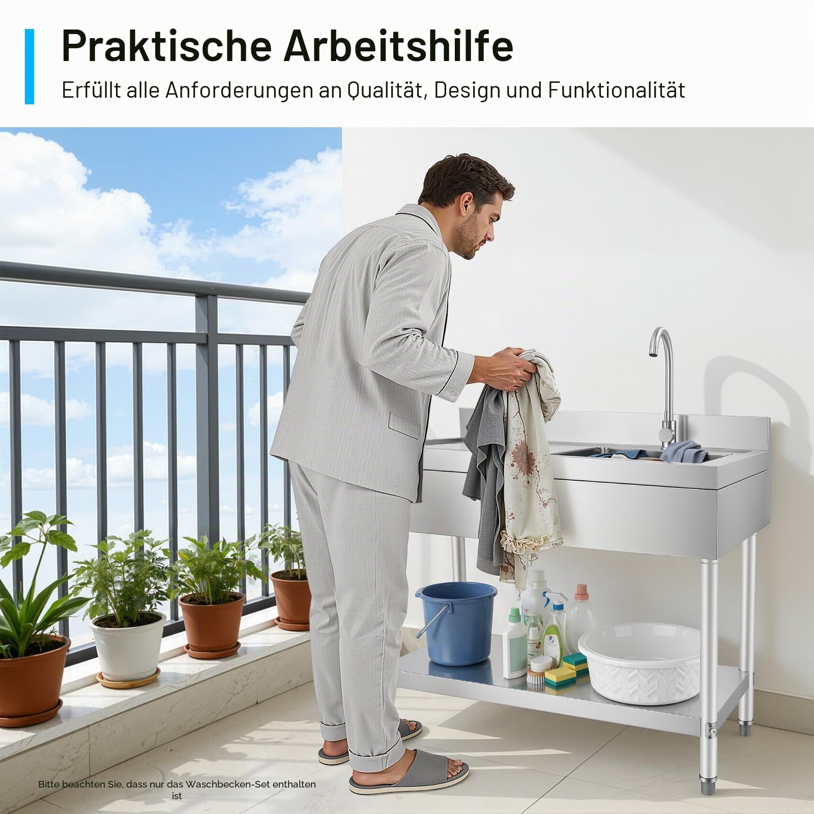 100 x 60 x 80CM Commercial Küchenspülen, Edelstahl 300KG Tragkraft Gebürsteter Prozess Edelstahlspüle 1 Becken (rechts) mit Wasserhahn Abflussrohr Filterkorb für Waschen Von Obst Gemüse Schüsseln