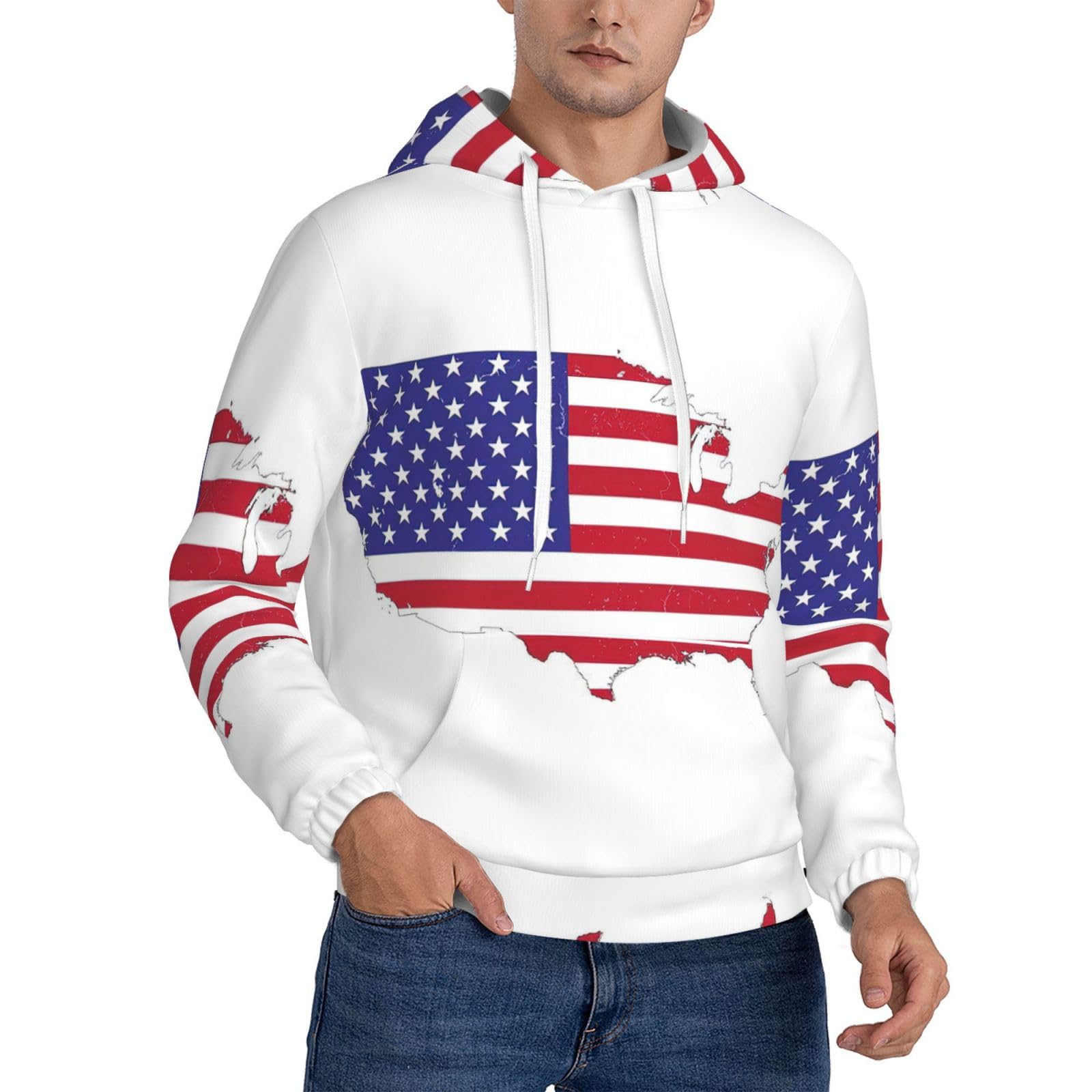 Sweat à capuche homme drapeau USA confortable et chaud - 8