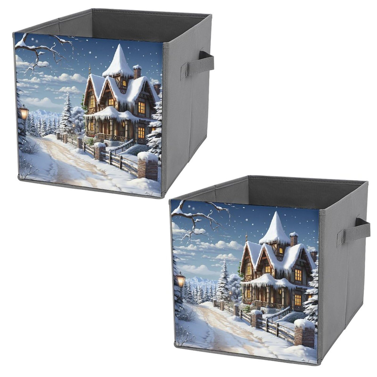 Boîtes de rangement pliables Noël haut de gamme avec poignées en cuir fin pour linge