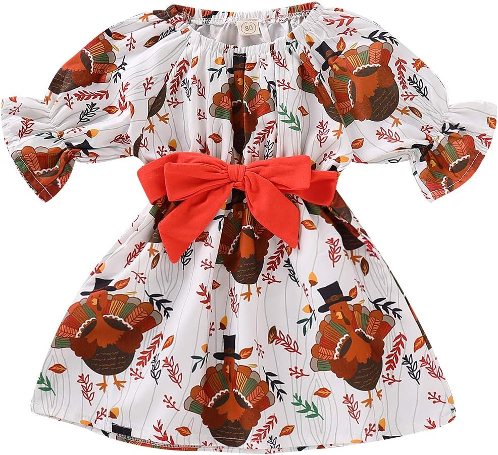 ZOELNICBaby Girls Christmas Dress Long Sleeve Deer Bowknot Ruffles Tutu Dress