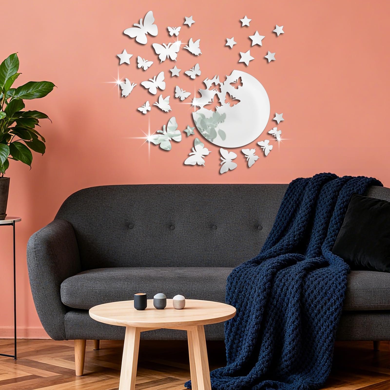 Stickers Muraux Papillons Argentés pour Agrandir les Petites Pièces