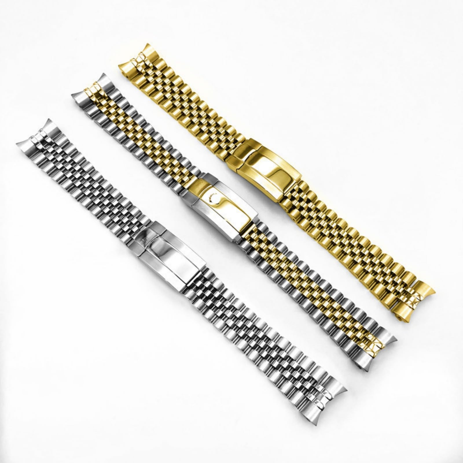 Bracelet Montre 20mm 21mm Acier Inoxydable Style Jubilee Extrémité Courbe Métal Boucle Déployante Sécurité - Argent 20MM