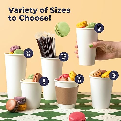 Miniatura 2 de Fit Meal Prep Paquete de 100 tazas de café desechables de 10 onzas con tapas y agitadores, tazas de café premium para llevar con tapas, taza de café