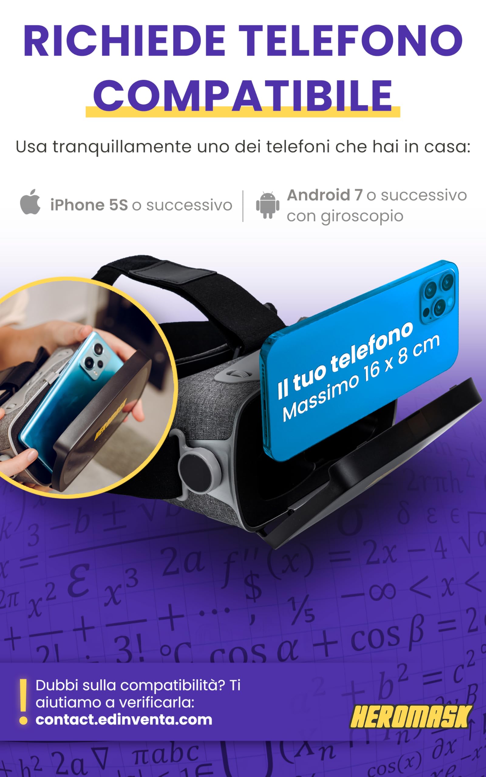 Visore Realtà Virtuale Bambini 5-12 + Giochi Matematica Heromask — Regalo educativo che trasforma la matematica in gioco: guardali sorridere mentre fanno tabelline e calcoli in VR 3D