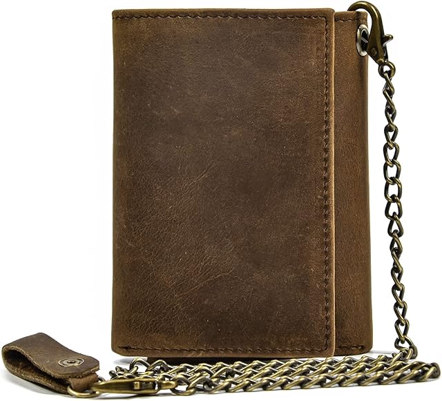 newsbirds Mens Wallet, Men's Genuine Leather Wallet with Chain Tri-fold Wallet 9 Credit Card Holder Mens Cash Wallets Slim Purse (6006 Brown)
