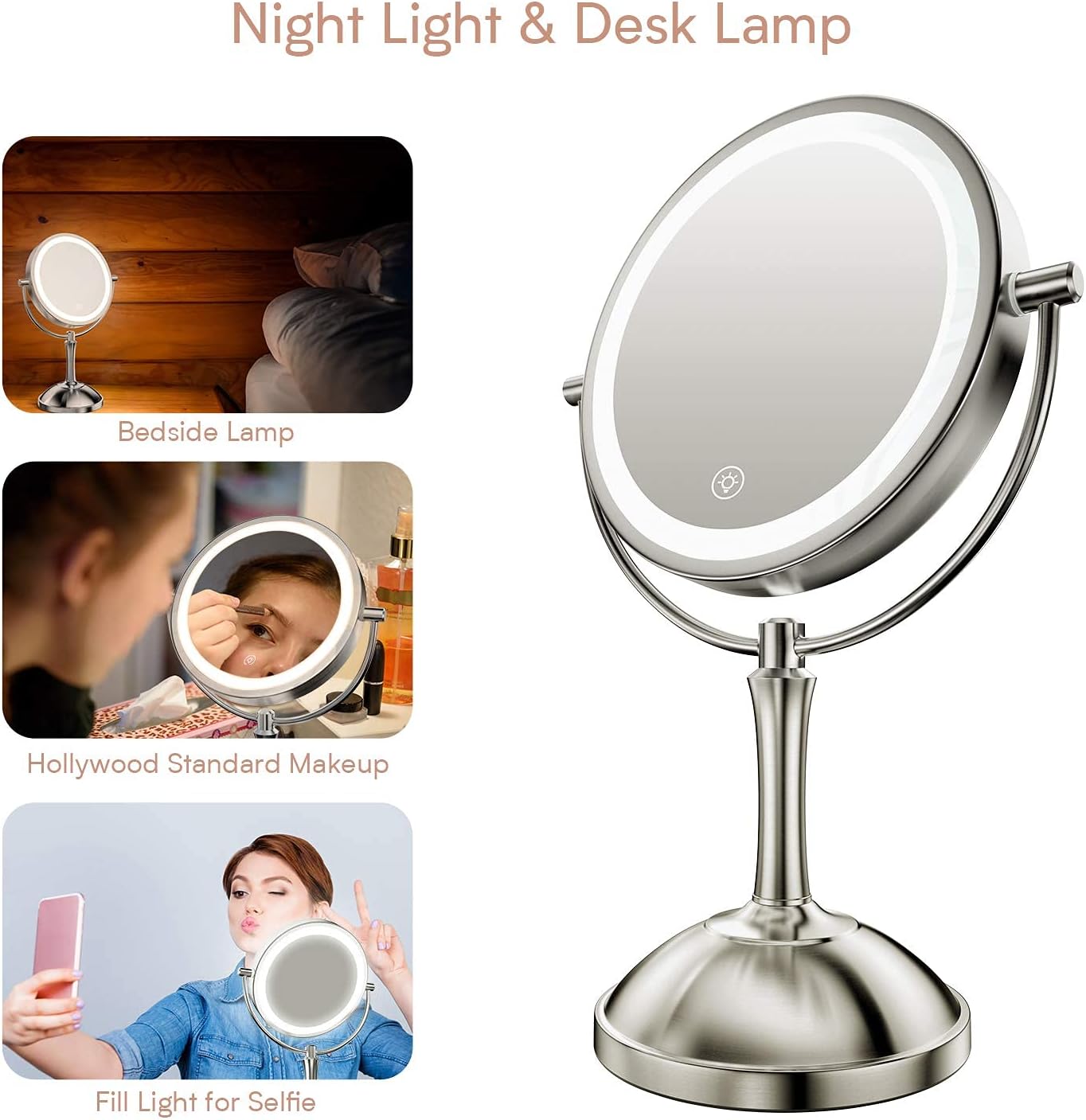 Benbilry 8" Lighted Makeup Mirror, 10X Magnifying Double-Sides Rechargeable Vanity Mirror with 54 LED Lights, 3 Color Lighting Modes, Adjustable Brightness, High Definition Cosmetic Light Up Mirror -