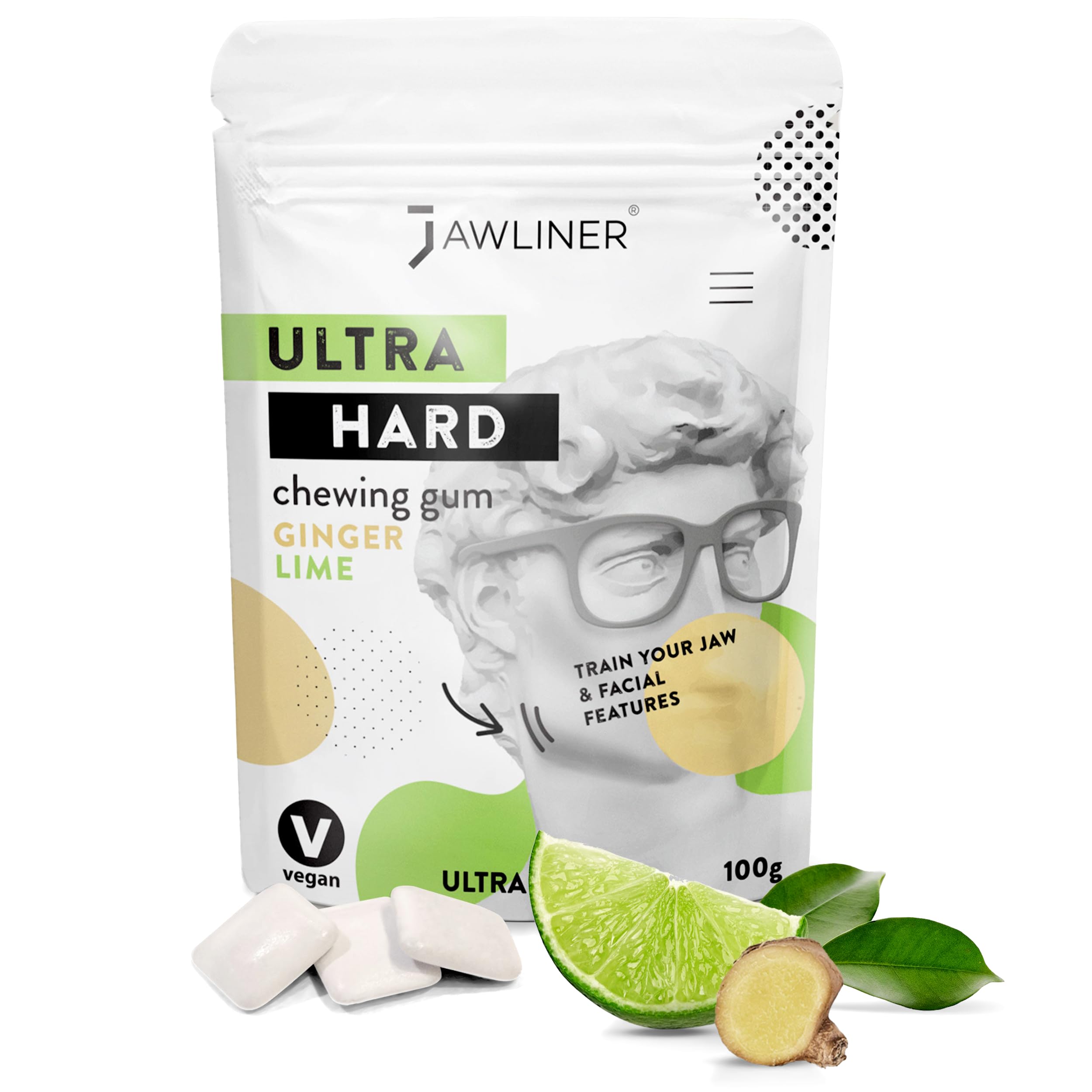 Pioneers the Toughest Handmade 15x Harder Jawline Gum Includes 12 Weeks Coaching - Sugar-Free Ginger Lime Hard Gum - Jawline Exerciser for Mewing - Chewing Gum Shaping Jaw (2 Months Pack)