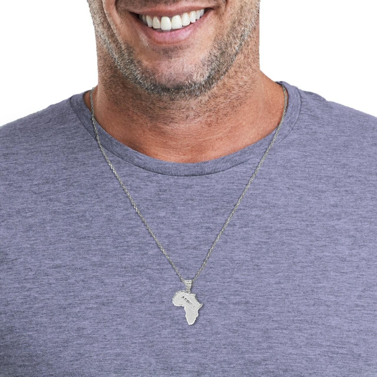 Claddagh Gold High Polish .925 Sterling Silver Map of Africa Country Pendant Necklace Choice of Pendant Only or Necklace Chain Length - Image 4