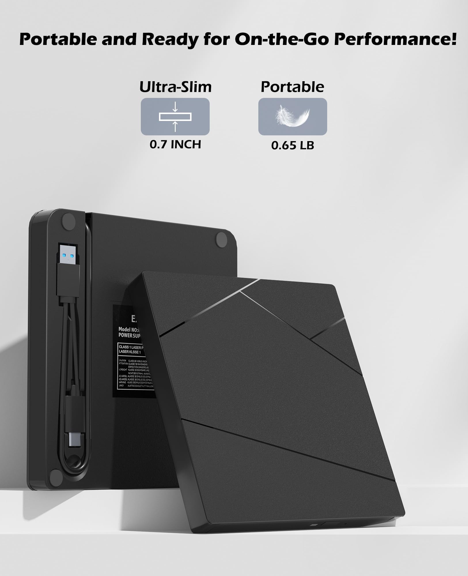 Wbacon Unidad Blu ray externa con cable de datos de extensión USB 3.0 tipo C | Unidad de DVD Blueray externa para PC, grabadora externa Bluray compatible con Windows/MacOS/Linux Laptop Desktop
