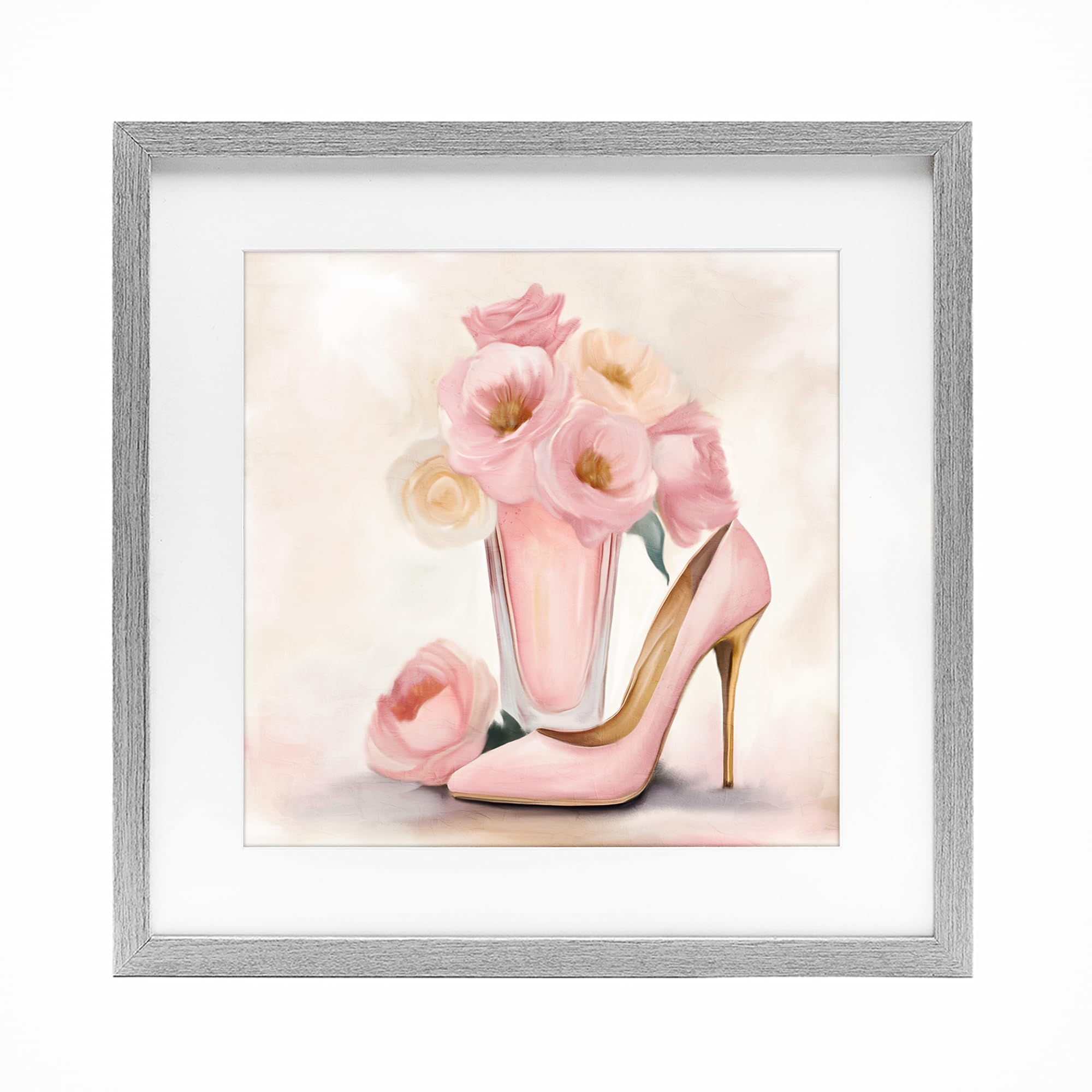 Stupell Industries 'Pink Beauty Bouquet', Framed Print Under Glass, Gray, 13 x 13 Inches, Easy to Hang and Sturdy, Made in USA, by Kim Allen