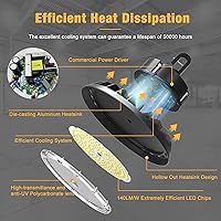 Vista 4 de UFO - Luz LED de alta bahía de 100 W, luces LED de alta bahía de 14,000LM, 0-10 V, regulable, cable de 6 pies con enchufe estadounidense, gancho