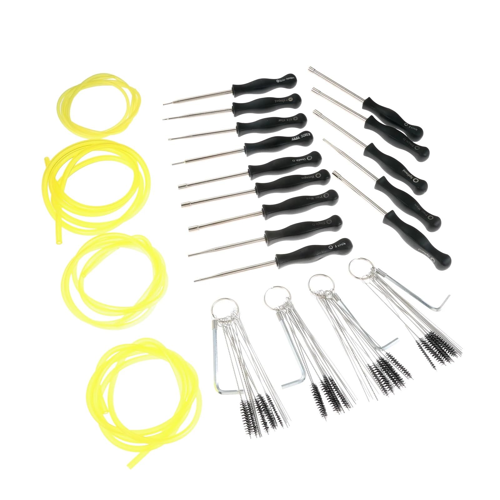 22 unids/kit herramientas de carburador destornilladores 4 pies tubos combustible cepillos limpieza aptos para motor pequeño 2 ciclos