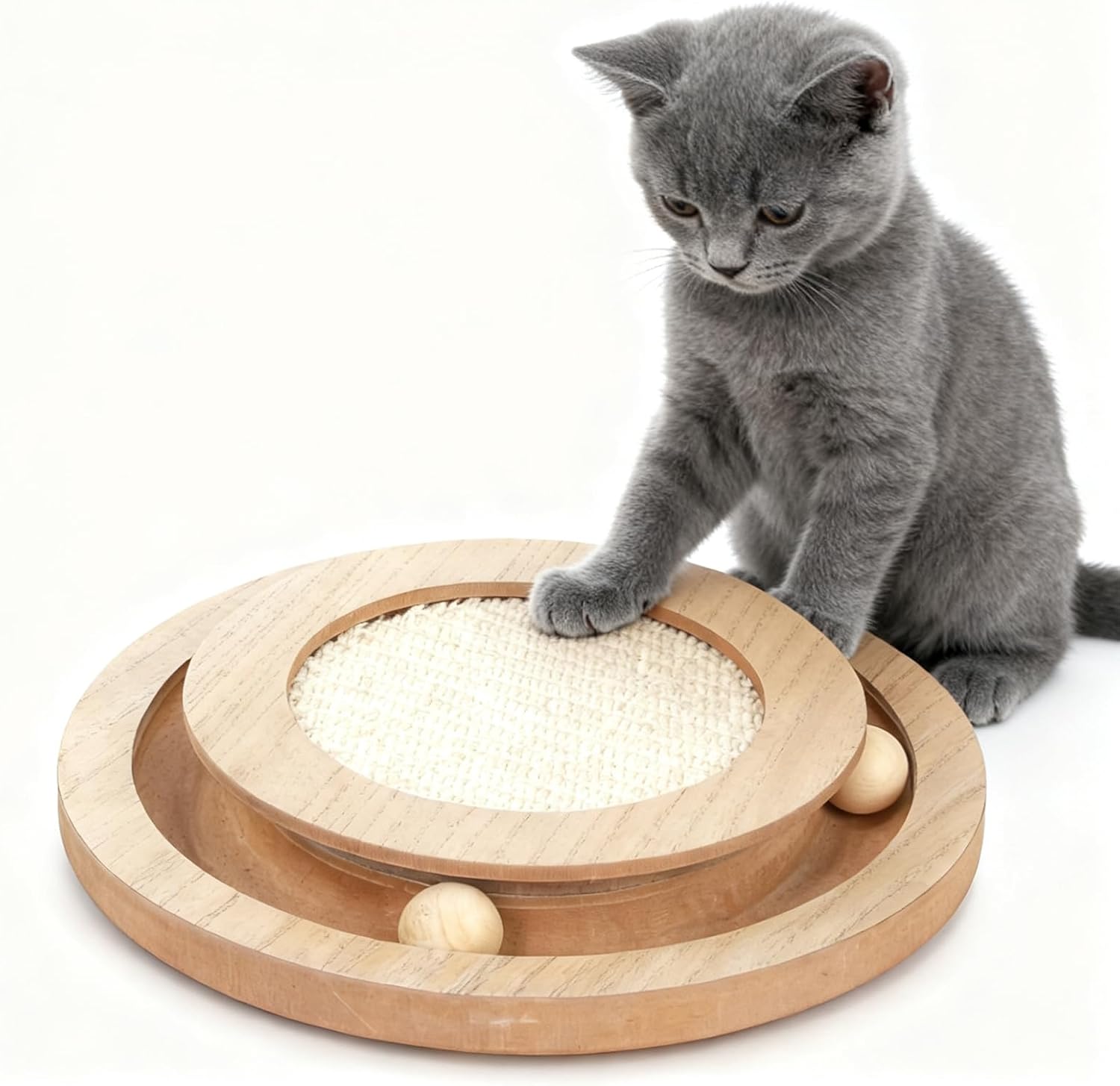 Cat Scratcher Round Natural Sisal Scratching Pad Interactive Scratcher Toys for Indoor Small Cats and Kitten Chasing Hunting Mental Physical Exercise Puzzle