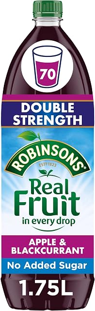 Robinsons Double Strength Apple & Blackcurrant No Added Sugar Squash 1.75L (Pack of 1)