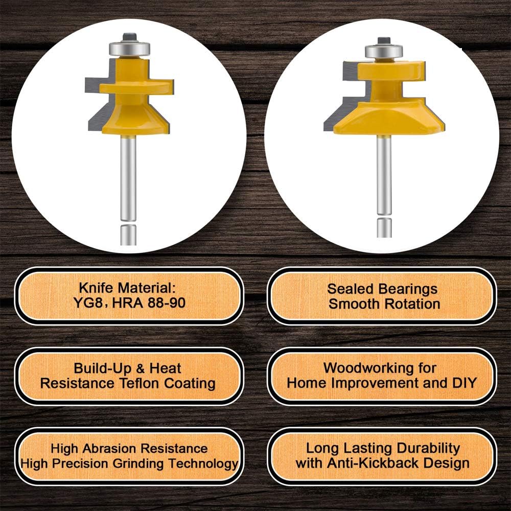 LEATBUY Router Bit Set 2 PCS 1/4 Inch Shank Round Over Raised Panel Cabinet Door Rail and Stile Router Bits, Woodworking Wood Cutter, Wood Carbide Groove Tongue Milling Tool(1/2-Single)