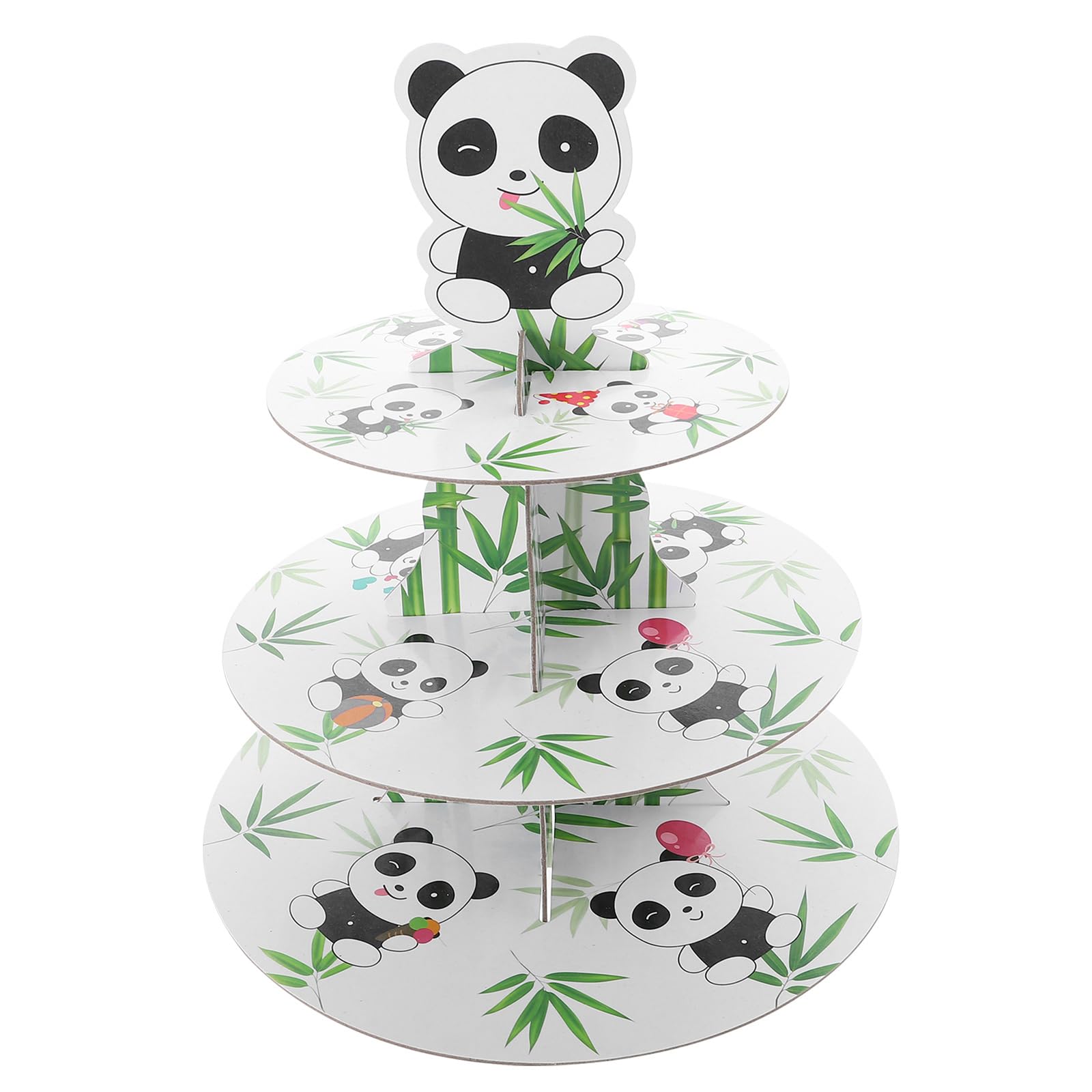 Hemoton Panda Cupcake Stand Decoration Birthday Party Decorations for Kids 3-Tier Cardboard Dessert Tower Holder Round Serving Tray Stand Horn Theme Baby Shower Supplies