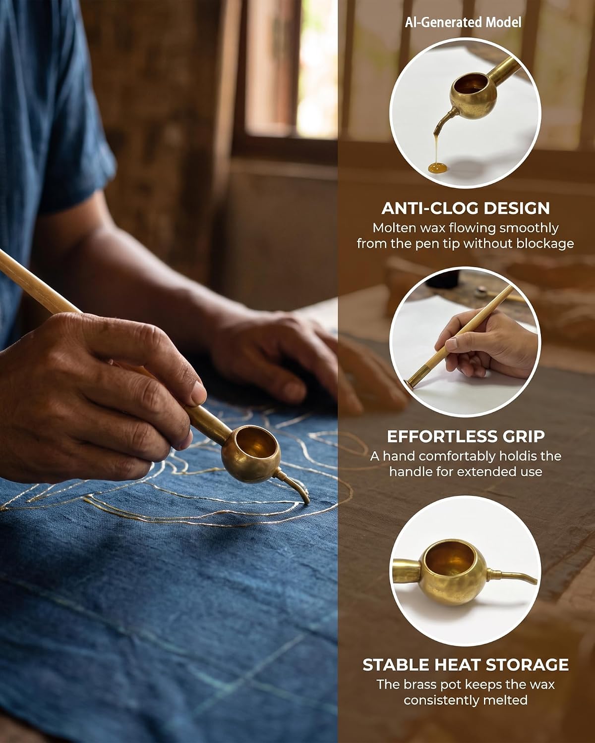 Premium Copper Tjanting Batik Pen for DIY Tie-Dye, and Fabric Crafting