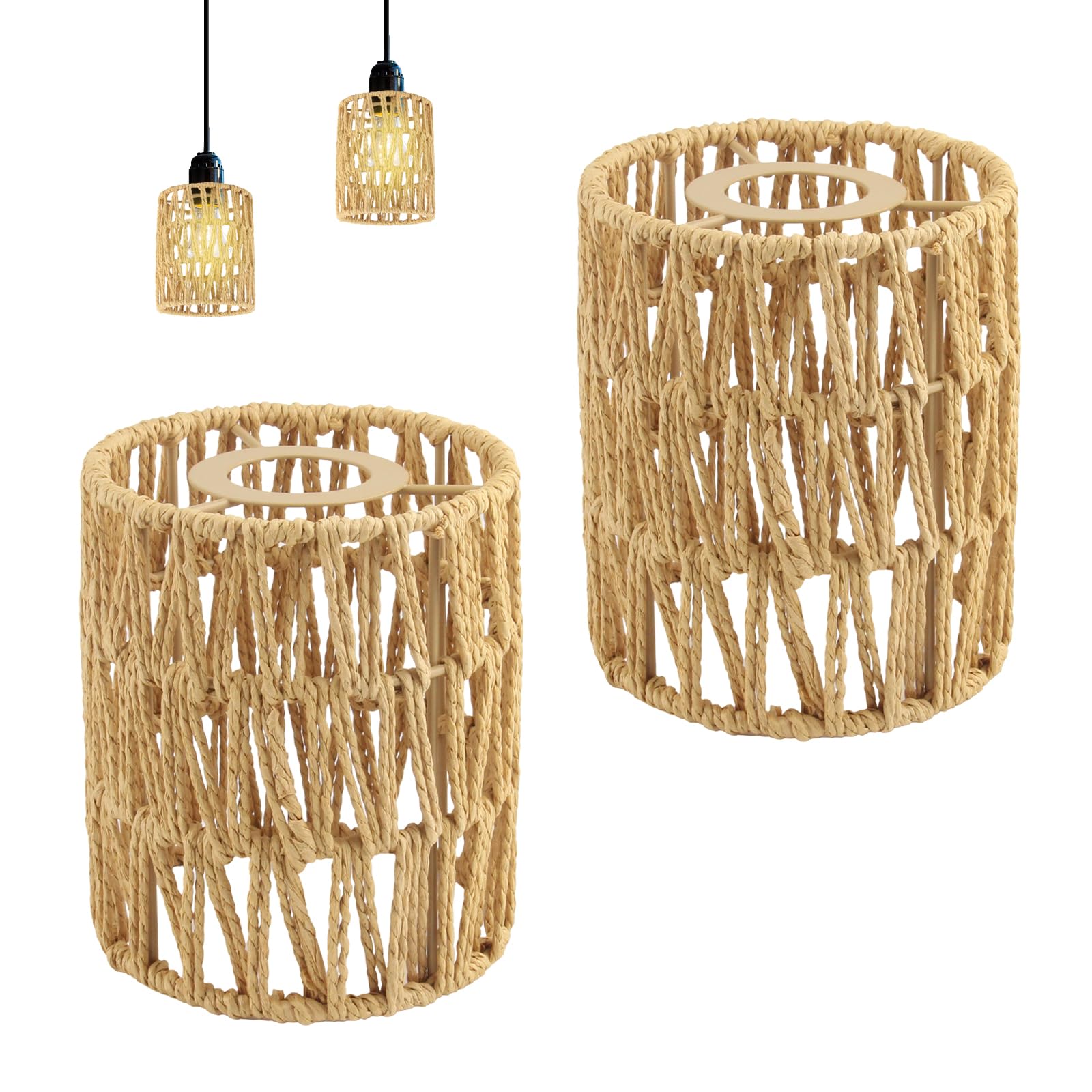 RYAN 2 sztuki rattanowy klosz Ø 120 mm klosz lampy w stylu boho klosze lampy do żyrandola lampa sufitowa lampa stołowa lampy