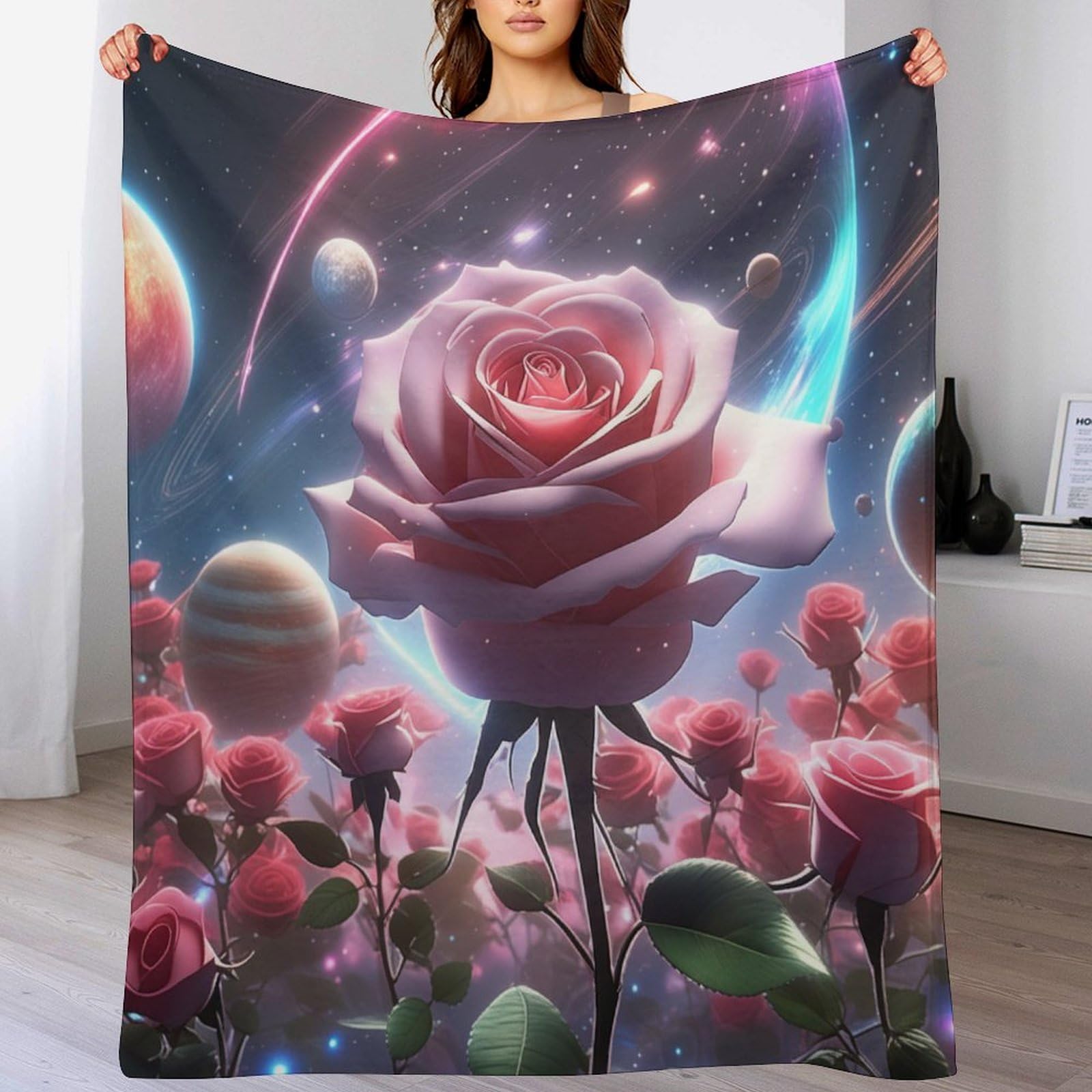 Couverture Rose du Ciel étoilé : le plaid flanelle idéal pour vos voyages et soirées canapé