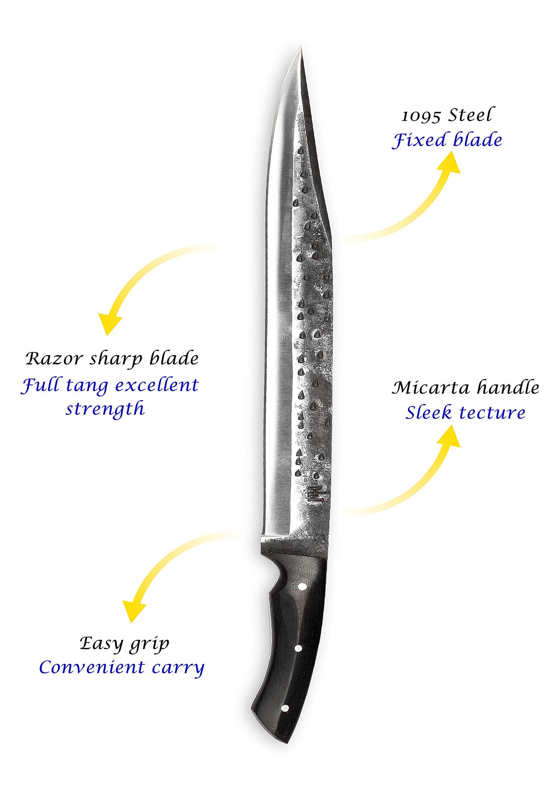 Hobby Hut HH-101, Handgemachtes Jagdmesser mit Scheide, 1095 Stahl, Bowiemesser, Micarta Griff, lederscheide