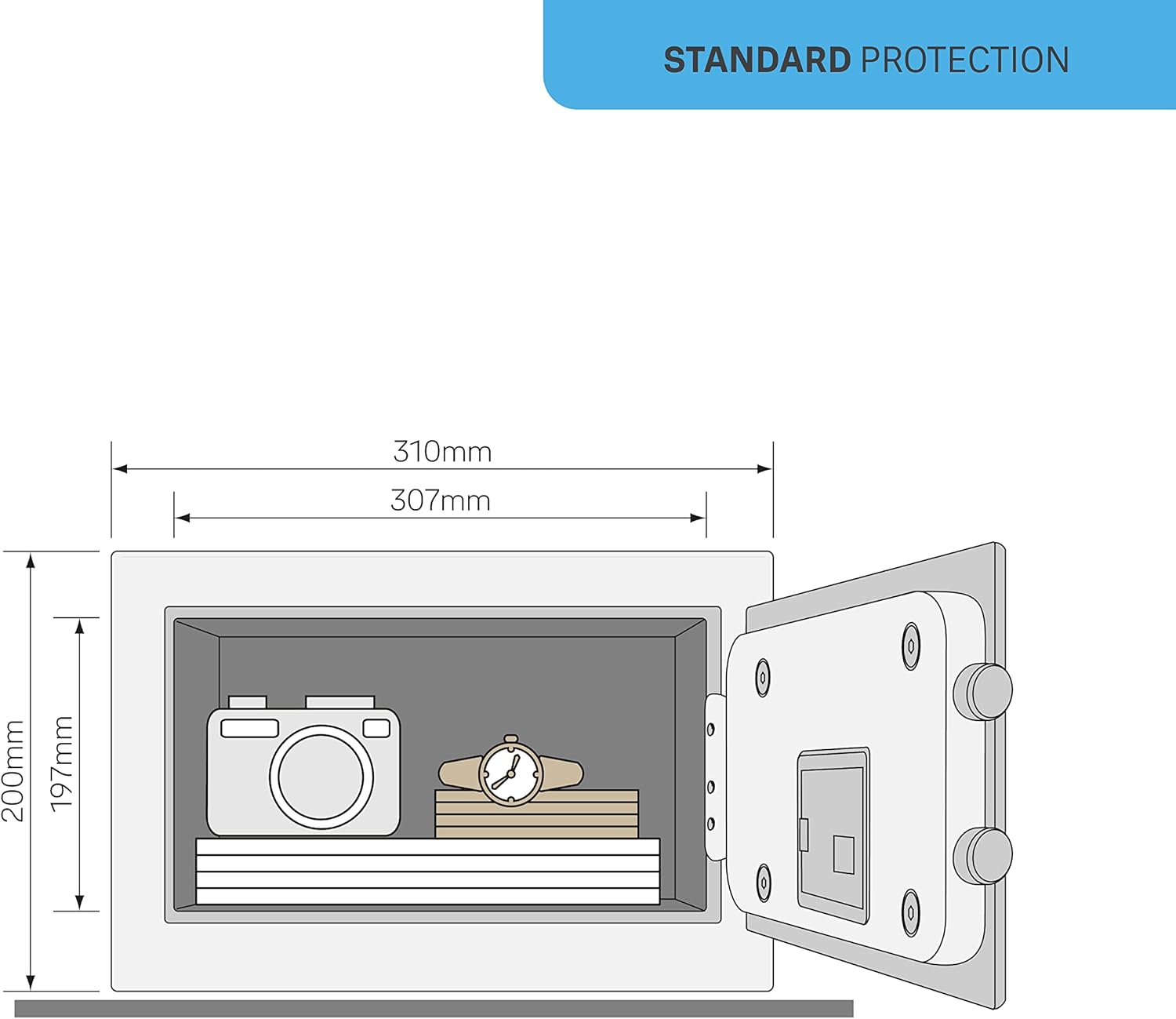 Diagram showing the dimensions of the Yale YSV/200/DB1 safe