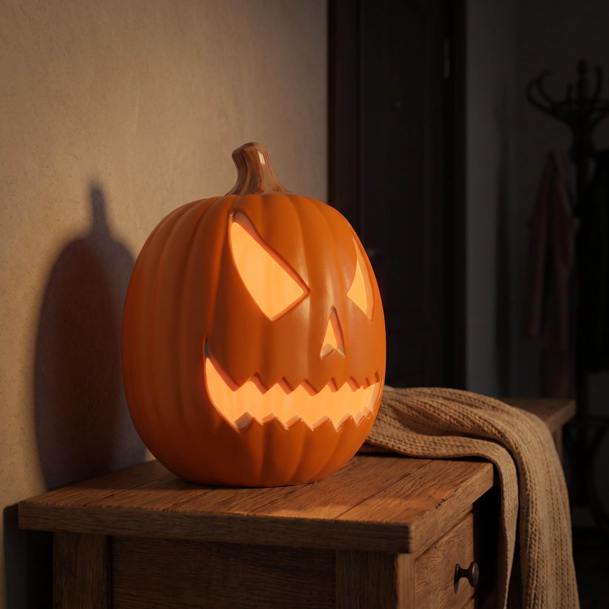OSALADI Latarnia dyniowa na Halloween - Jack-O Lantern z diodami LED | Plastikowy lampion w kształcie dyni na Halloween, dekoracja okienna, bez baterii, 11,8 x 8,7 x 8,7 cala