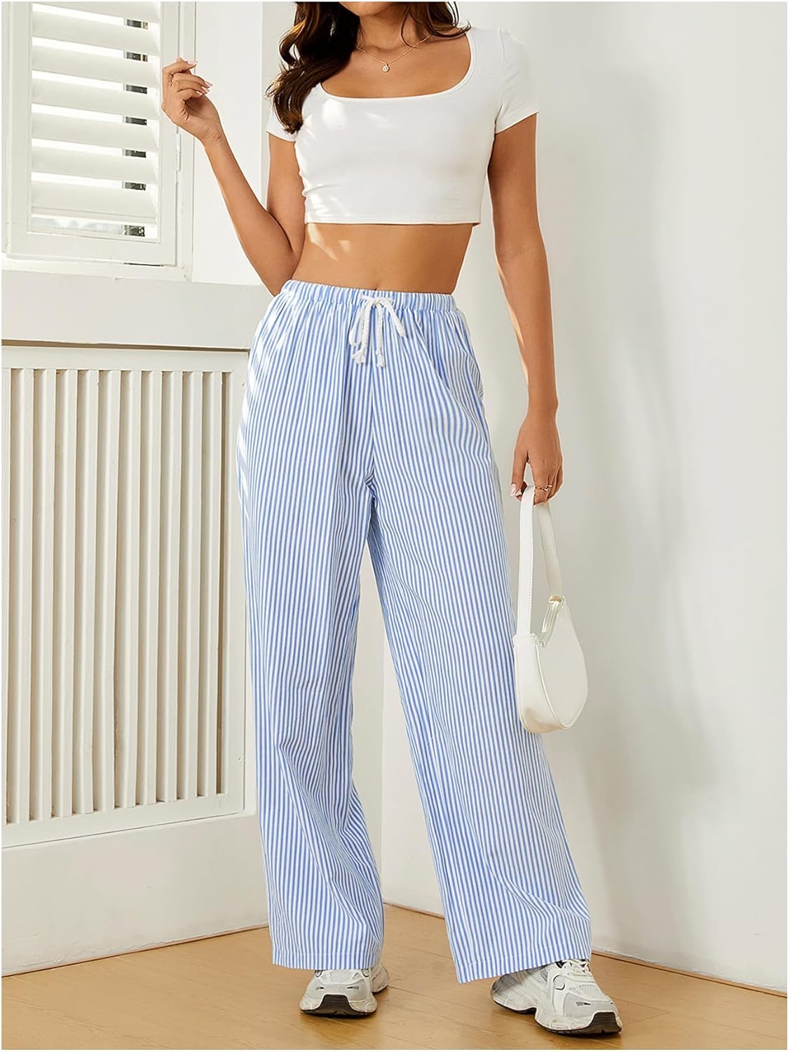 QJQ Women's Striped Pants Pajama Lounge Boxer Pants Cute Comfy Drawstring Waist PJ Bottoms with Pockets 2025 Outfits - Image 5