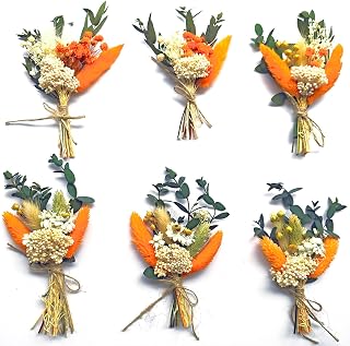 6 PCS Mini Natural Dried Flower and Preserved Flower Mix Bouquet Flowers Set for Boho Wedding, Crafts, Table Centerpieces, Birthday Cake, Bridesmaid Flower Girl Gift Box, Boutonnieres